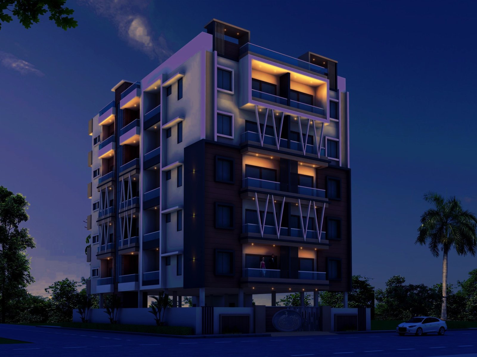 Deccan Heights elevation, night view
